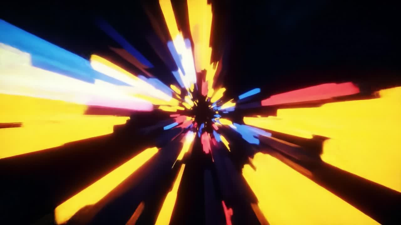 A Vibrant Journey Through Dynamic Colors and Motion: The Stunning Visual Transition of Radiant Light Beams Zooming Through a Dark Space