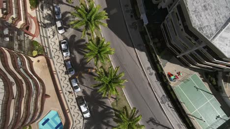 aerial top down view over city street in cabo frio beach, rio de janeiro, brazil