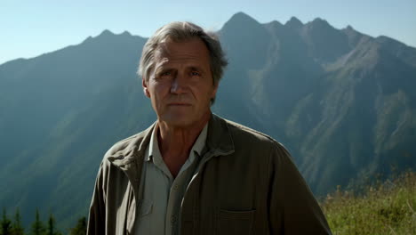 portrait of a man in front of mountains