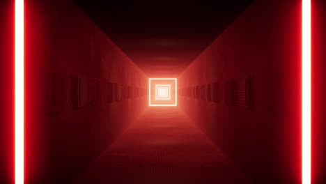 glow red square light in the metal plate tunnel