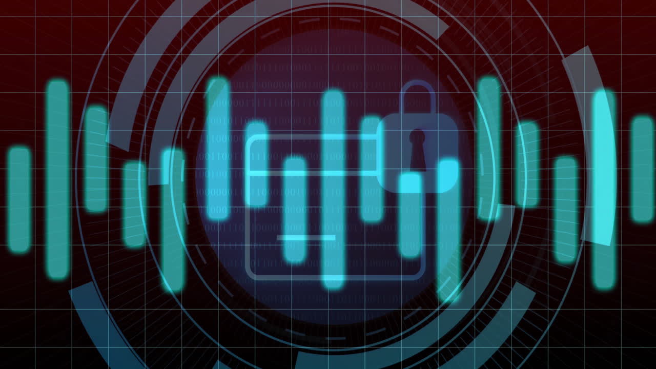 animación del procesamiento de datos digitales sobre el icono del candado sobre fondo negro