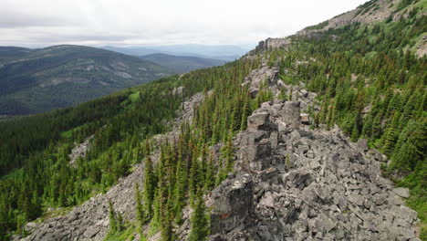 rugged rock formations in northern british columbia mountain wilderness, aerial