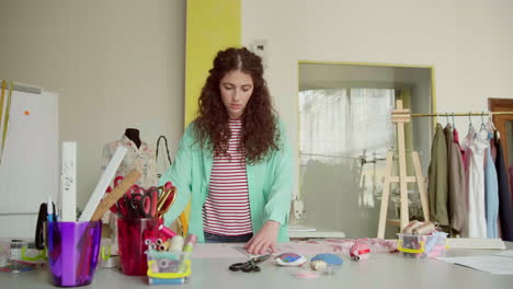 dressmaker working in her studio.