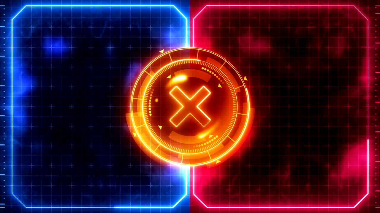 미래의 스포츠 게임 루프 애니메이션, 전투 배경, 레이더 네온 디지털 디스플레이, 스 타 마크, 게임 컨트롤 인터페이스 요소, 전투 전투 스포츠 경쟁.