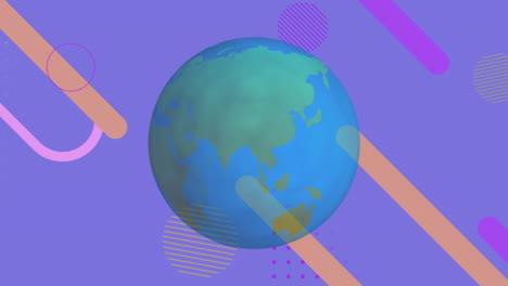 animation of spinning globe over abstract shapes on blue gradient background with copy space