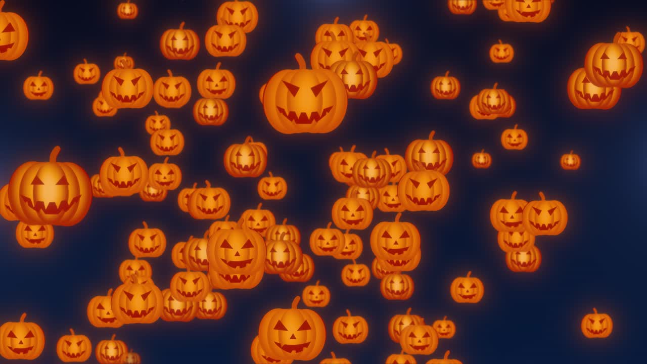 Zucche di Halloween luminose. Sfondo animato di Halloween con zucche spaventose animate e particelle