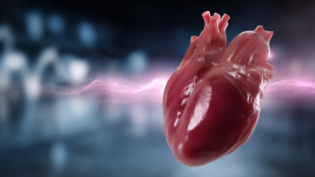 Vibrant and Surreal Visualization of a Human Heart Surrounded by Ethereal Light, Emphasizing Its Anatomical Structure and Vital Role in Human Life