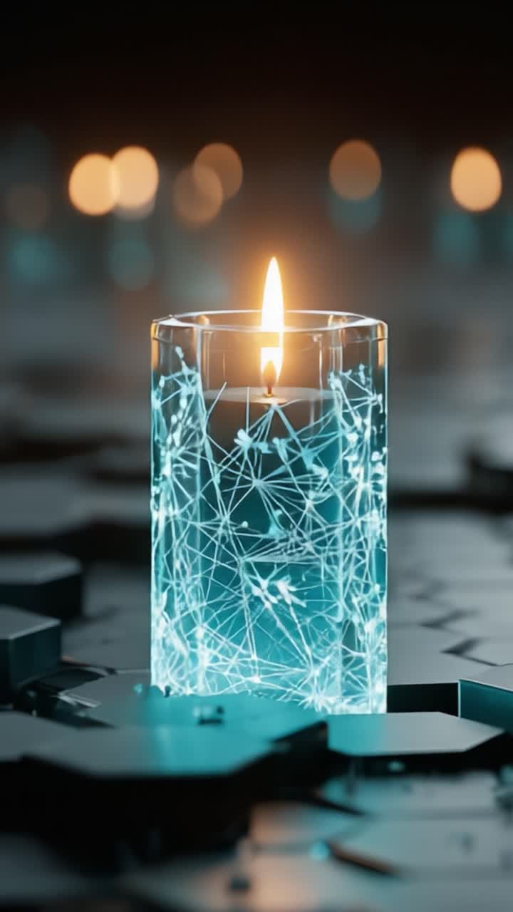 Uma vela brilhante capturada em duas molduras distintas: uma exploração artística da luz e do reflexo contra uma superfície escura e texturizada