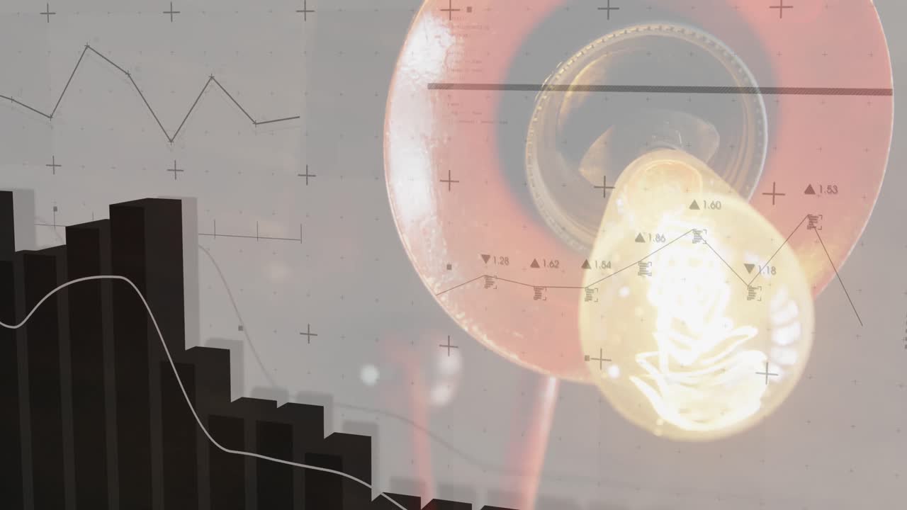 켜진 전기 전구로 통계 처리의 애니메이션