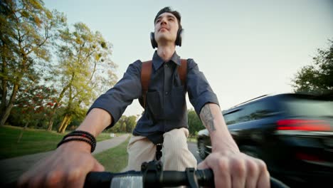 man cycling in a park