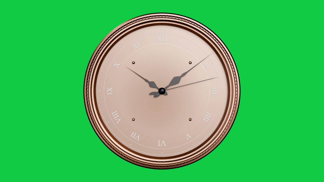 Orologio rotondo ornamentale che si ingrandisce, con lancette che scorrono in senso orario mostrando l'ora su sfondo trasparente.