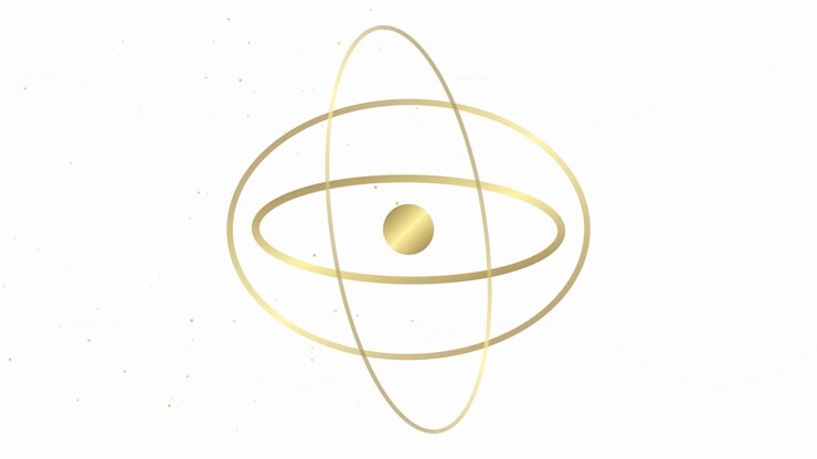 Golden Atom Model Rotating on White Background