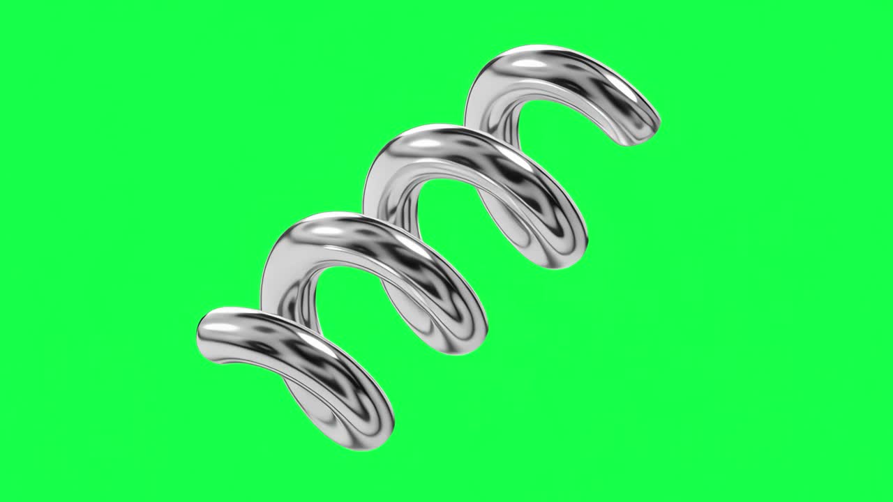 Silver chrome spiral animation, transparent 4K video, green screen