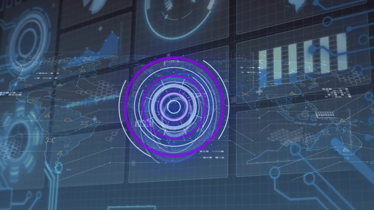 Animation of scope scanning and data processing over screens