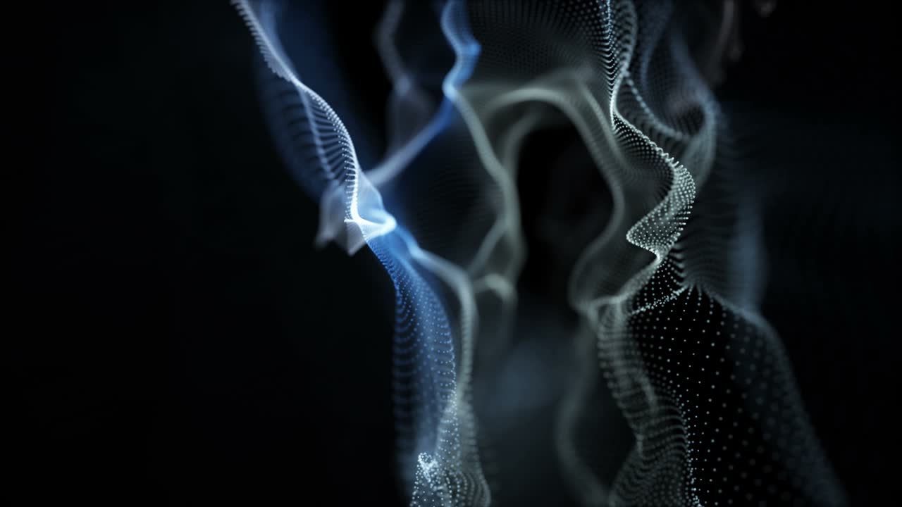 animación futurista con objeto de onda de partículas en cámara lenta, 4096x2304 bucle 4k