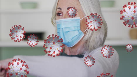 animation of virus cells with senior caucasian woman coughing