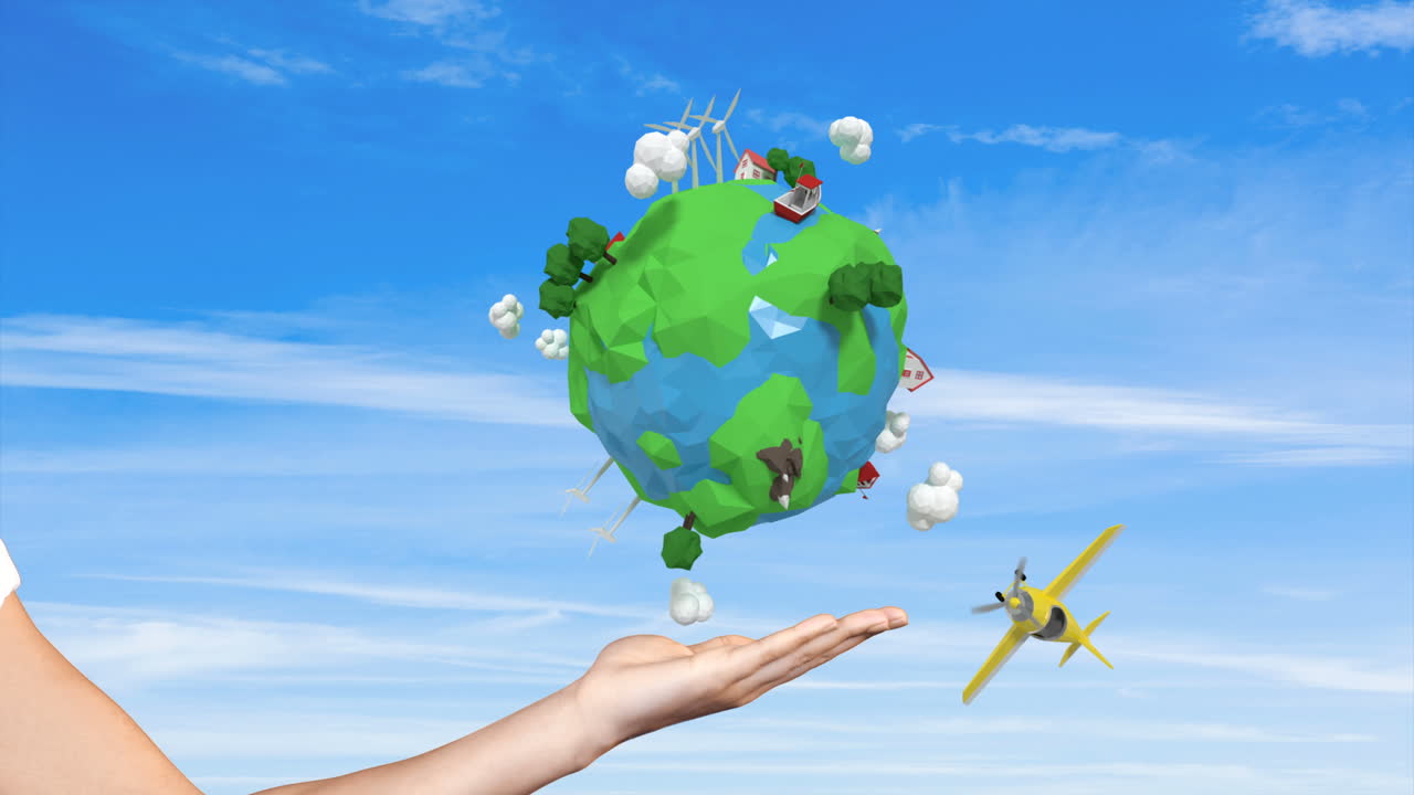 세계 를 돌아다니는 항공기 를 손 으로 보여 주는 것