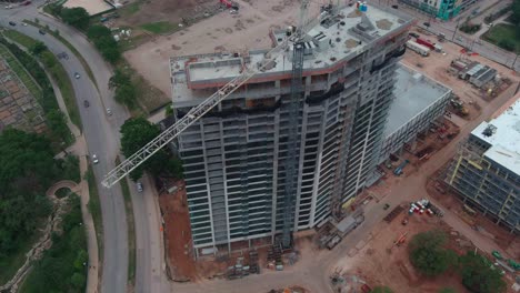 aerial over building being constructed in houston, texas