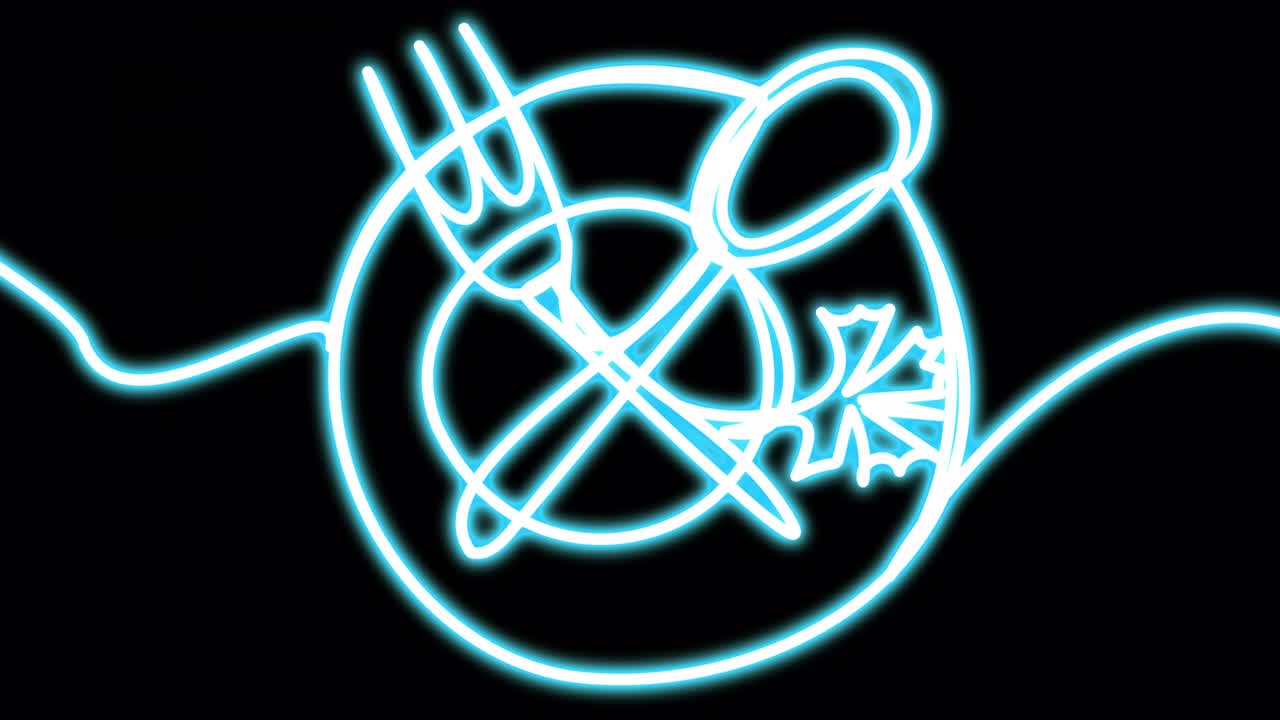 Neon plate spoon and fork on a white background.