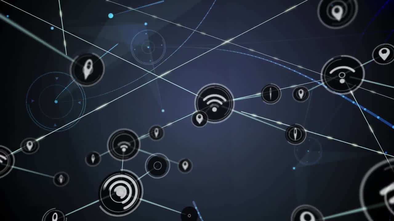 animación de la red de conexiones con iconos sobre la red de conexiones