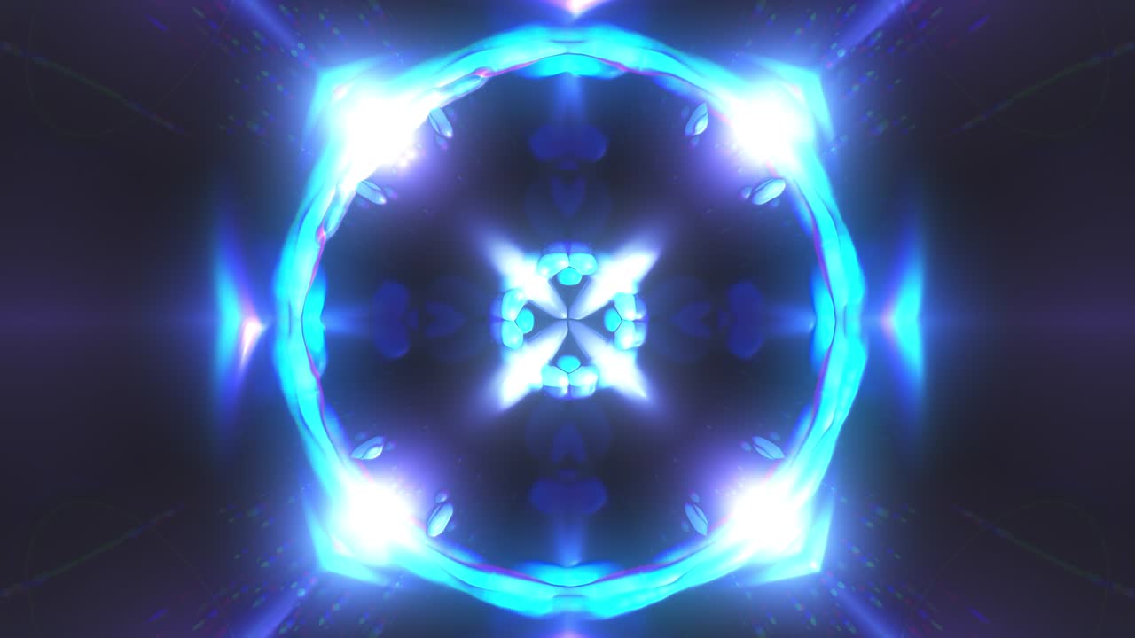 컴퓨터로 생성 된 프랙탈 블루, 박이는 파란 빛의 칼레도스코프 배경, 3d 렌더링