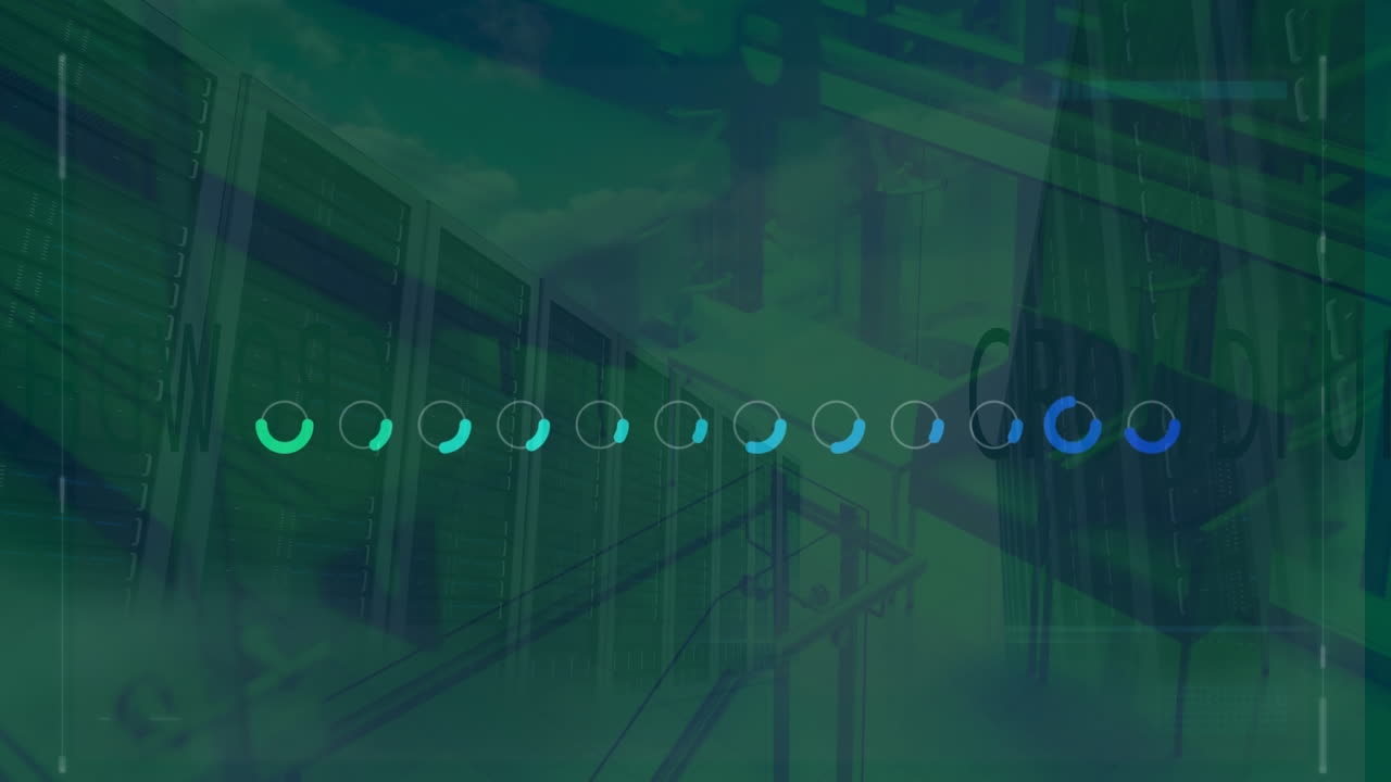 Animation of loading circles over servers in green space