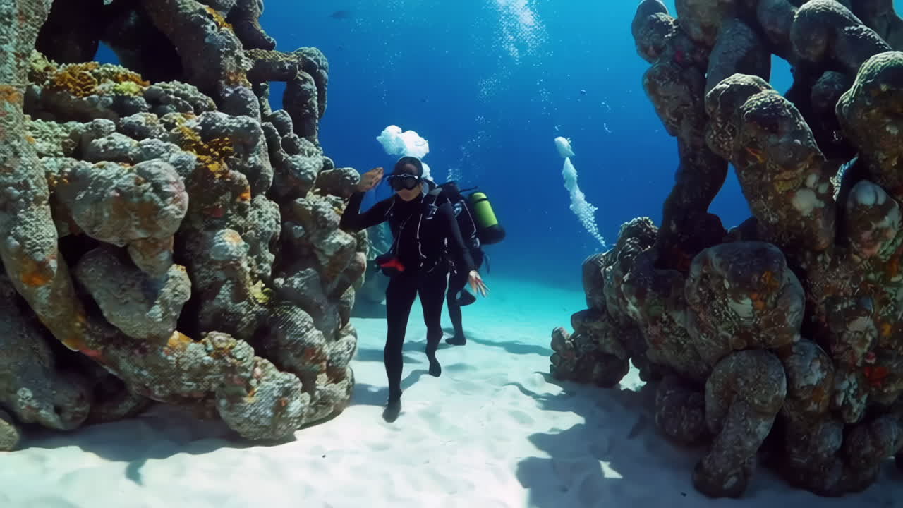 Divers Explore Underwater Sculptures