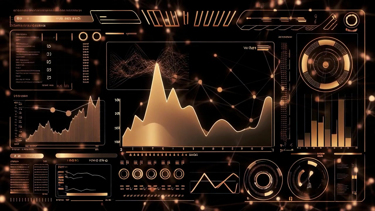 Futuristic Digital Financial Dashboard with Animated Data Charts and Graphs