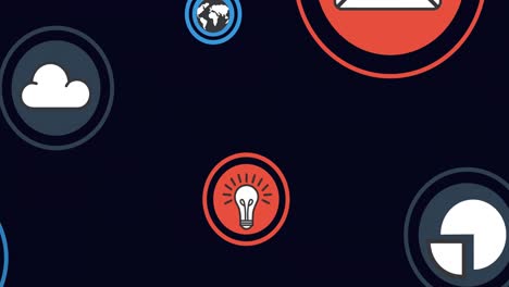 animación de iconos digitales flotantes sobre un fondo negro