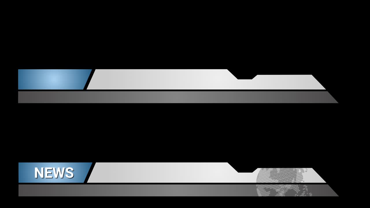 Original animated lower third for titles at black background. Blue color. Set animation for titles. Place over media file and add text. Lower thirds can be used in television news production