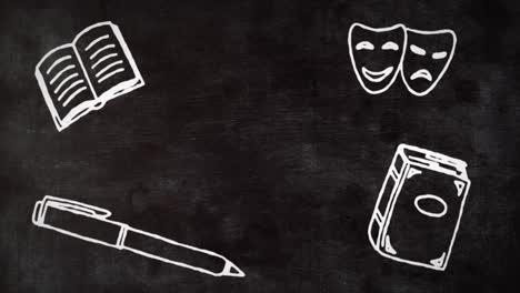 animación de iconos blancos sobre la pizarra.