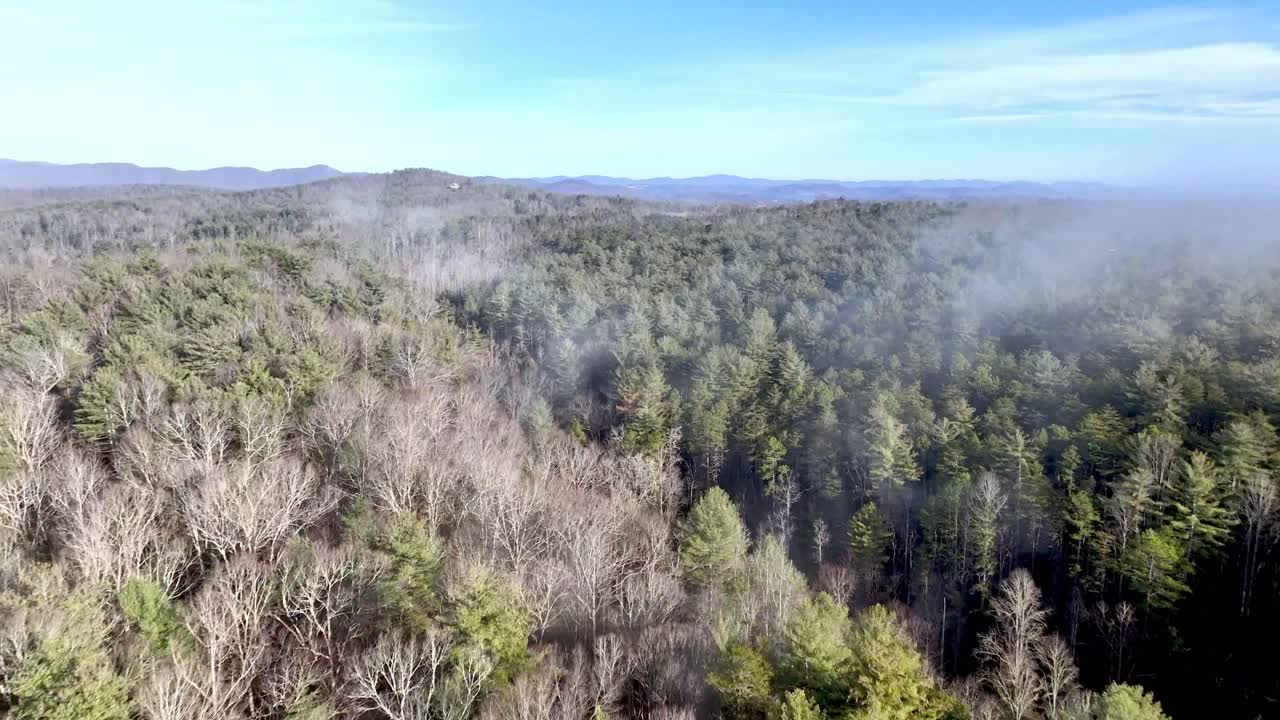 aerial push in over treetops in wilkes county nc, north carolina