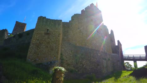 Looking-up-at-a-restlred-castle-bridge