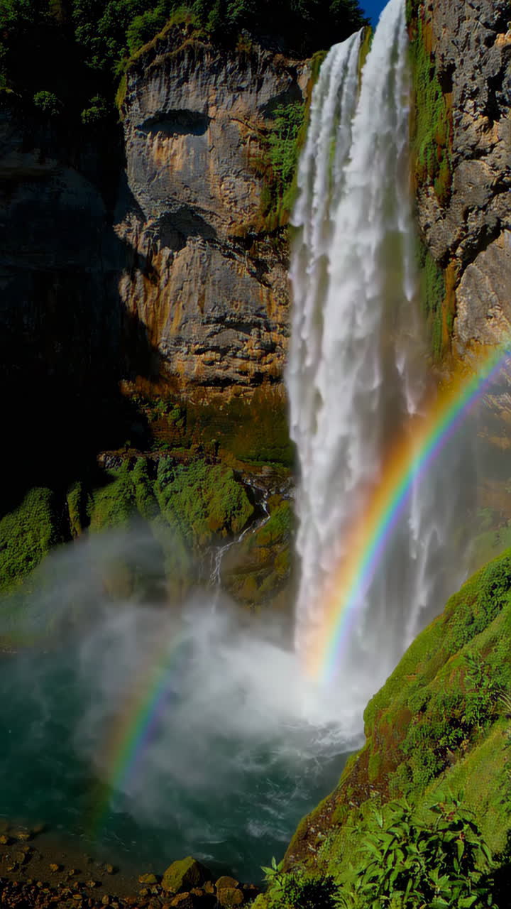 Majestic Waterfall with Rainbow