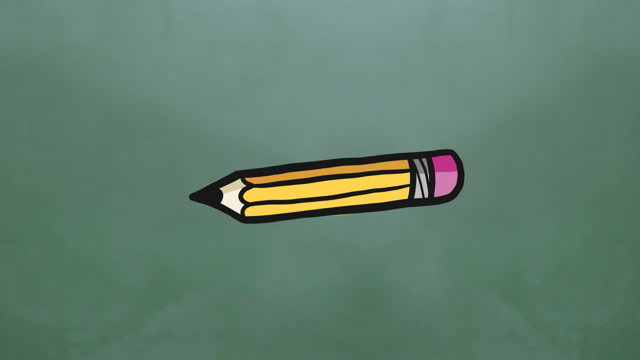 animación digital de múltiples iconos de lápiz flotando contra un fondo verde