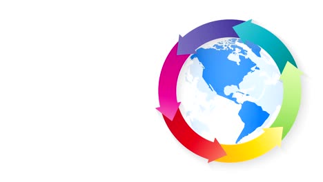 flechas de color abstractas con animación de bucle de globo del mapa del mundo azul