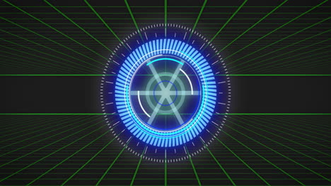 futuristic blue digital interface animation with rotating elements over grid background