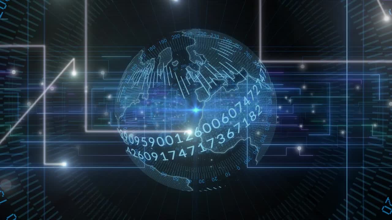 Animation of globe with network of connections on black background