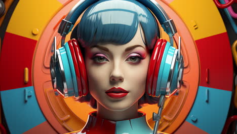 female tech headphones and space age vr headsets made with AI