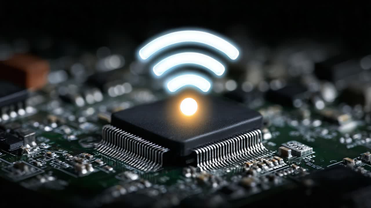 Exploring the Power of Connectivity: A Close-Up of a Circuit Board Featuring a Wi-Fi Signal Emitting from a Microchip and Its Potential Applications in Modern Technology