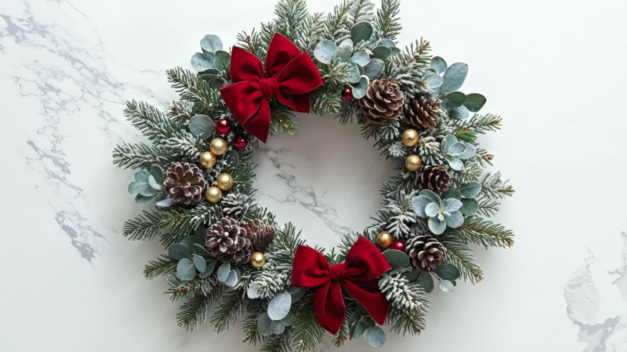 Festlig julekrans på marmorbakgrunn