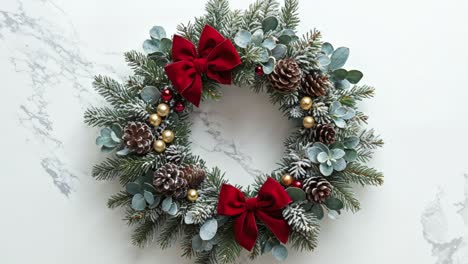 festive christmas wreath on marble background