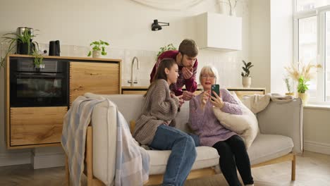 family enjoys a video call on a cozy winter day.