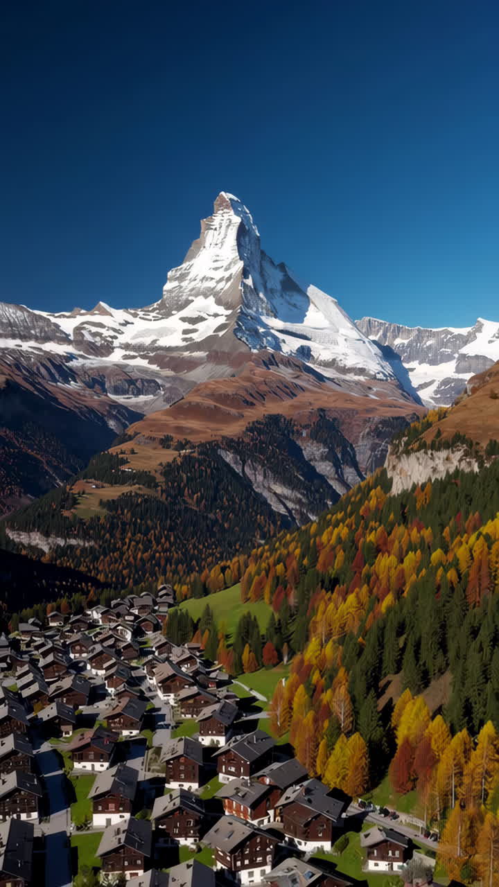 Panoramic View of Matterhorn and Zermatt Village in Autumn