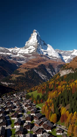 panoramic view of matterhorn and zermatt village in autumn