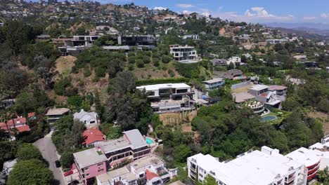drone shot of modern houses and mansions on hollywood hills west,california usa