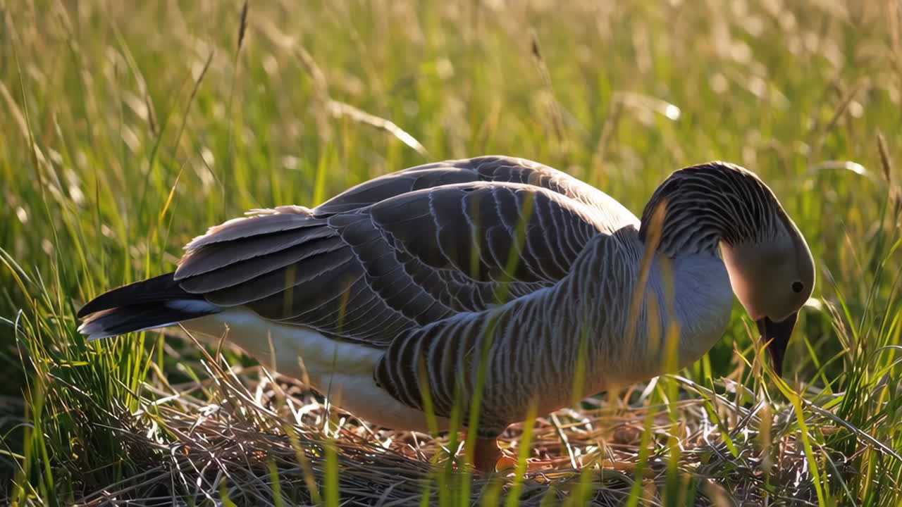 Goose Feeding in Grass