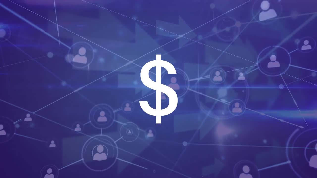 animación del procesamiento de datos y el símbolo del dólar sobre fondo azul