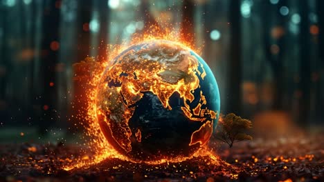 Burning Earth in Forest
