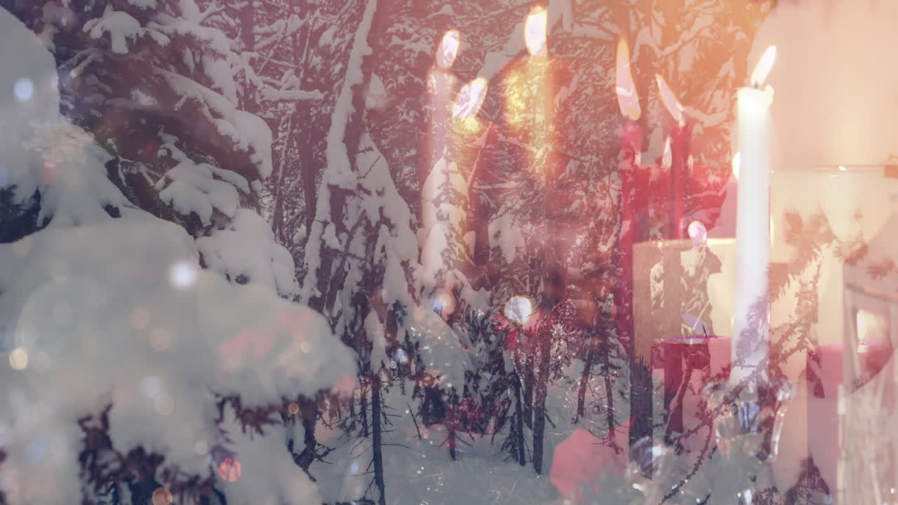 창문을 통해 볼 수 있는 겨울 풍경의 애니메이션 크리스마스  ⁇ 불